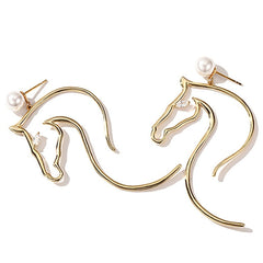 Abstract Horse-Figure and Pearl Earrings