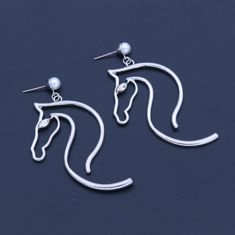 Abstract Horse-Figure and Pearl Earrings