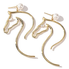 Abstract Horse-Figure and Pearl Earrings