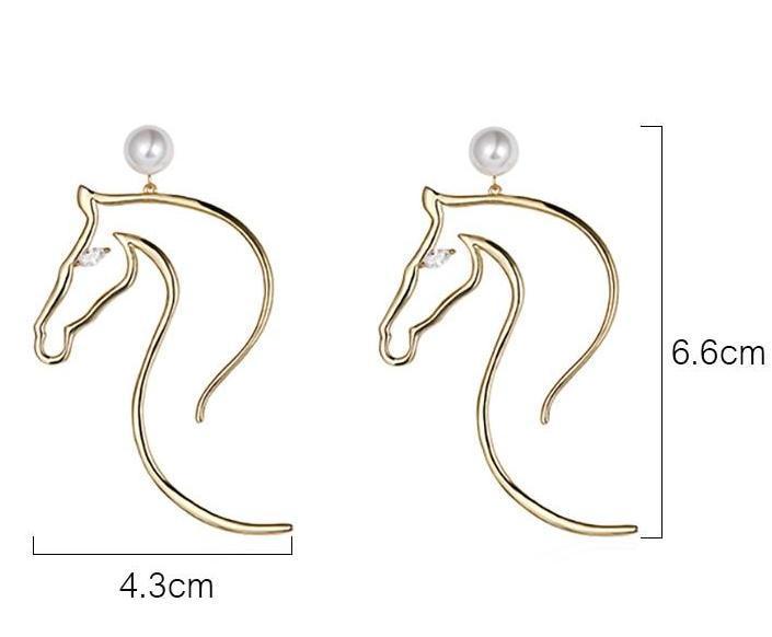 Abstract Horse-Figure and Pearl Earrings