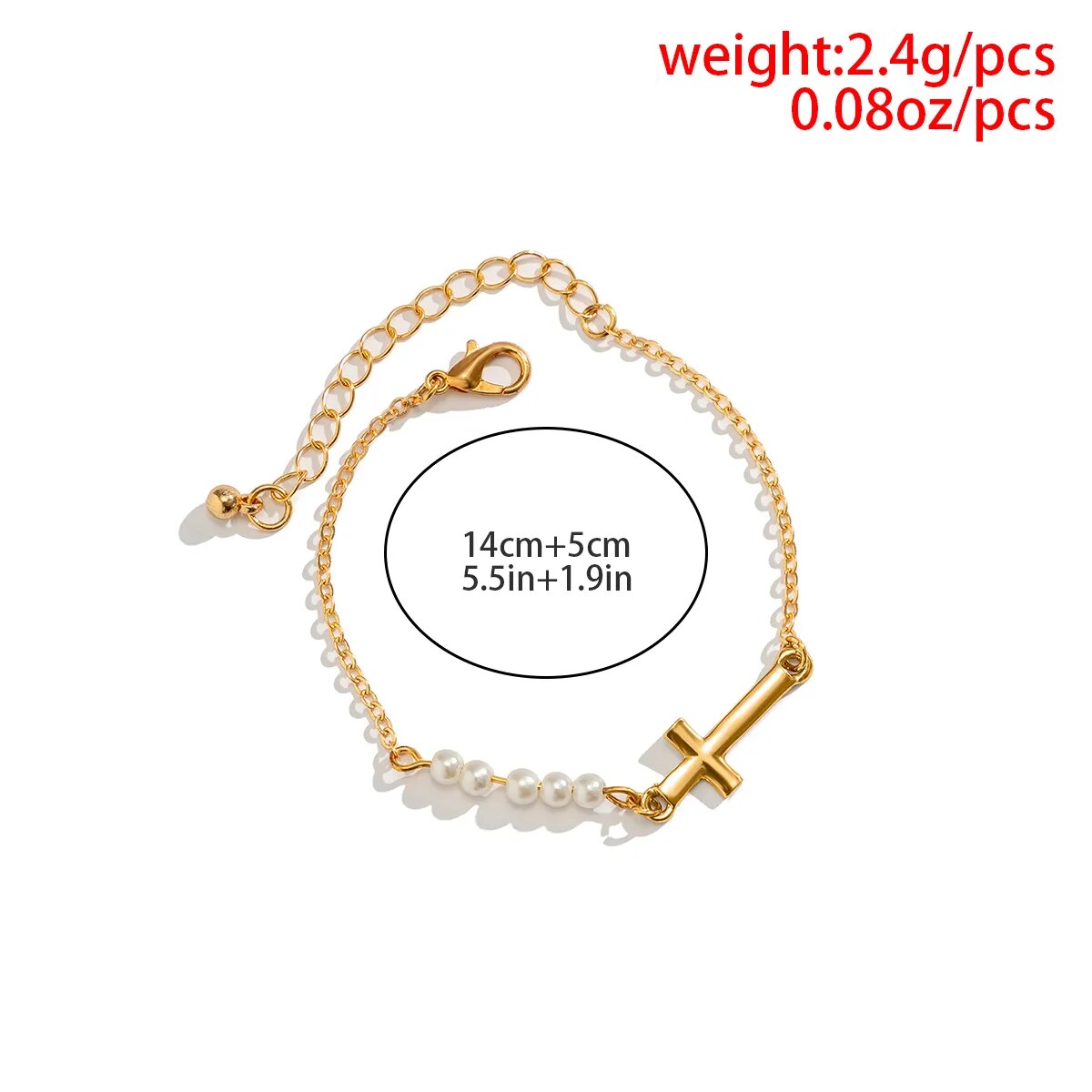 Ama Cross-Motif with Pearl Bracelet - Gold or Silver