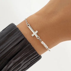 Ama Cross-Motif with Pearl Bracelet - Gold or Silver