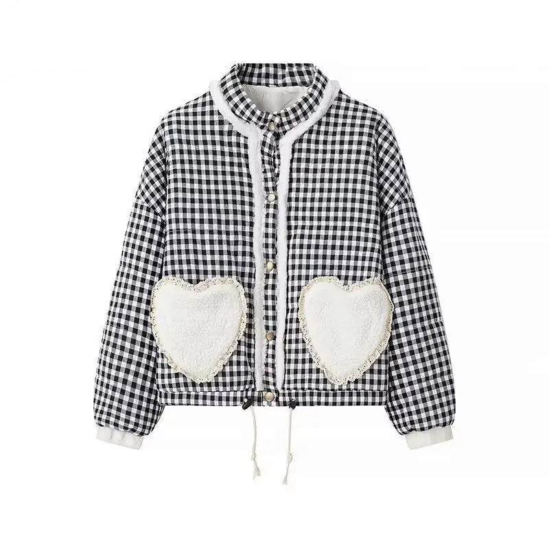 Anica Plaid Heart Patchwork  Parkas Quilted Jacket