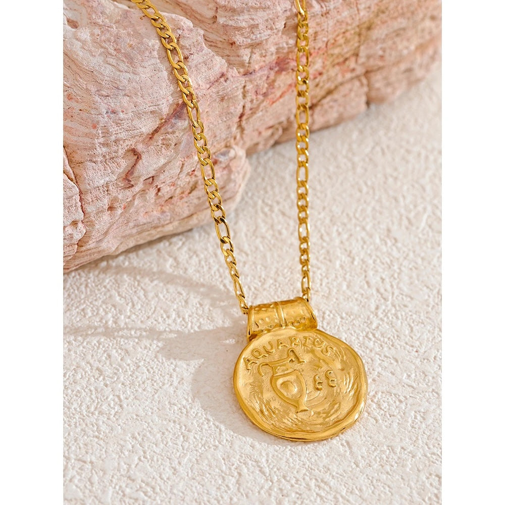 12 Constellation Sign Hammered 18K Gold Pendant Necklaces