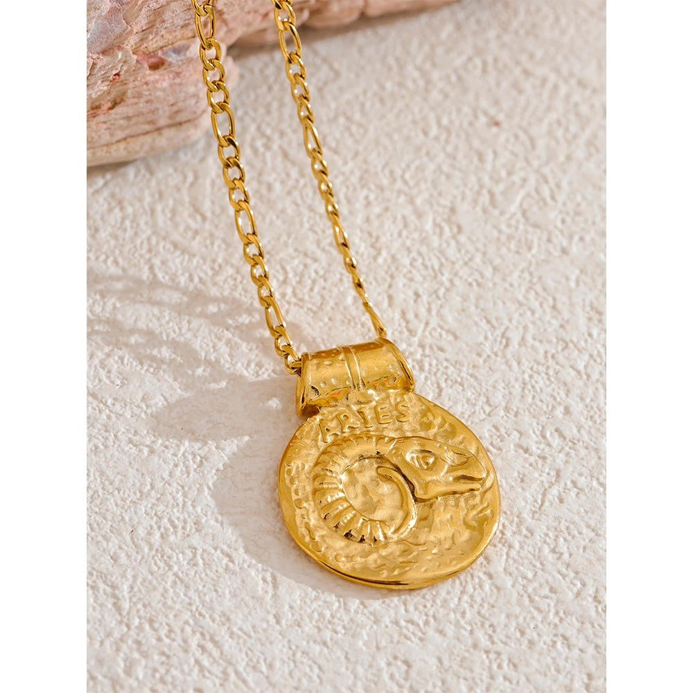 12 Constellation Sign Hammered 18K Gold Pendant Necklaces