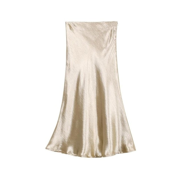 Bella Textured Satin Midi Skirt - Gold S/M (US XS/S) - SALE