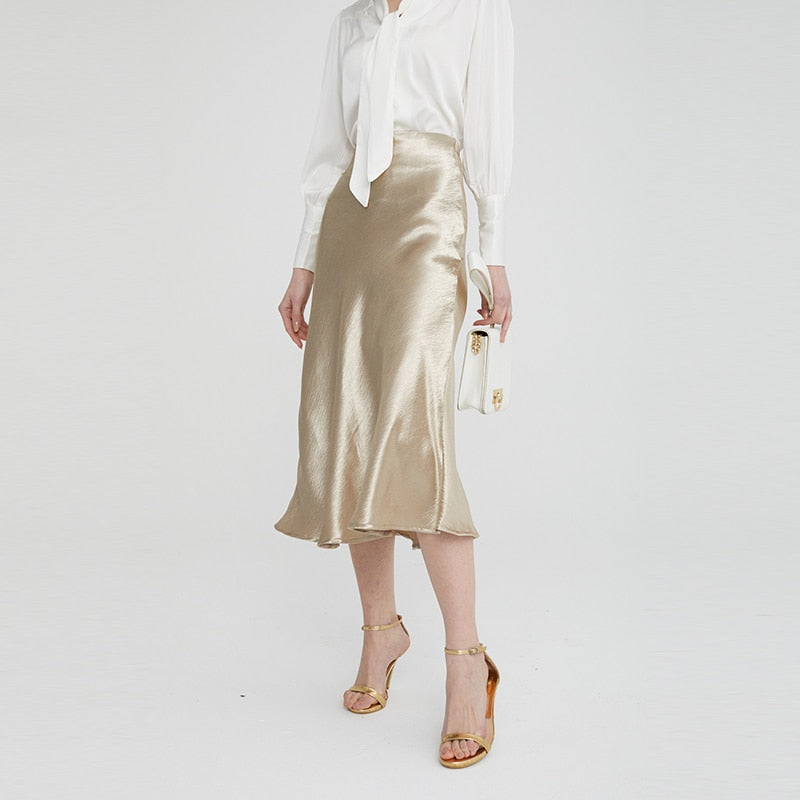 Bella Textured Satin Midi Skirt - Gold S/M (US XS/S) - SALE