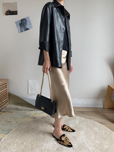 Bella Textured Satin Midi Skirt - Gold S/M (US XS/S) - SALE
