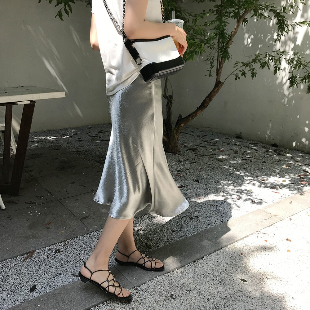Bella Textured Satin Midi Skirt - Gold S/M (US XS/S) - SALE