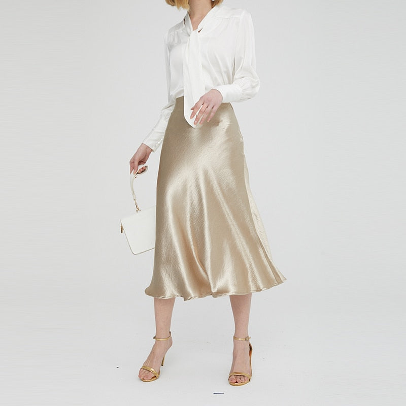 Bella Textured Satin Midi Skirt - Gold S/M (US XS/S) - SALE