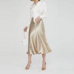 Bella Textured Satin Midi Skirt - Gold S/M (US XS/S) - SALE