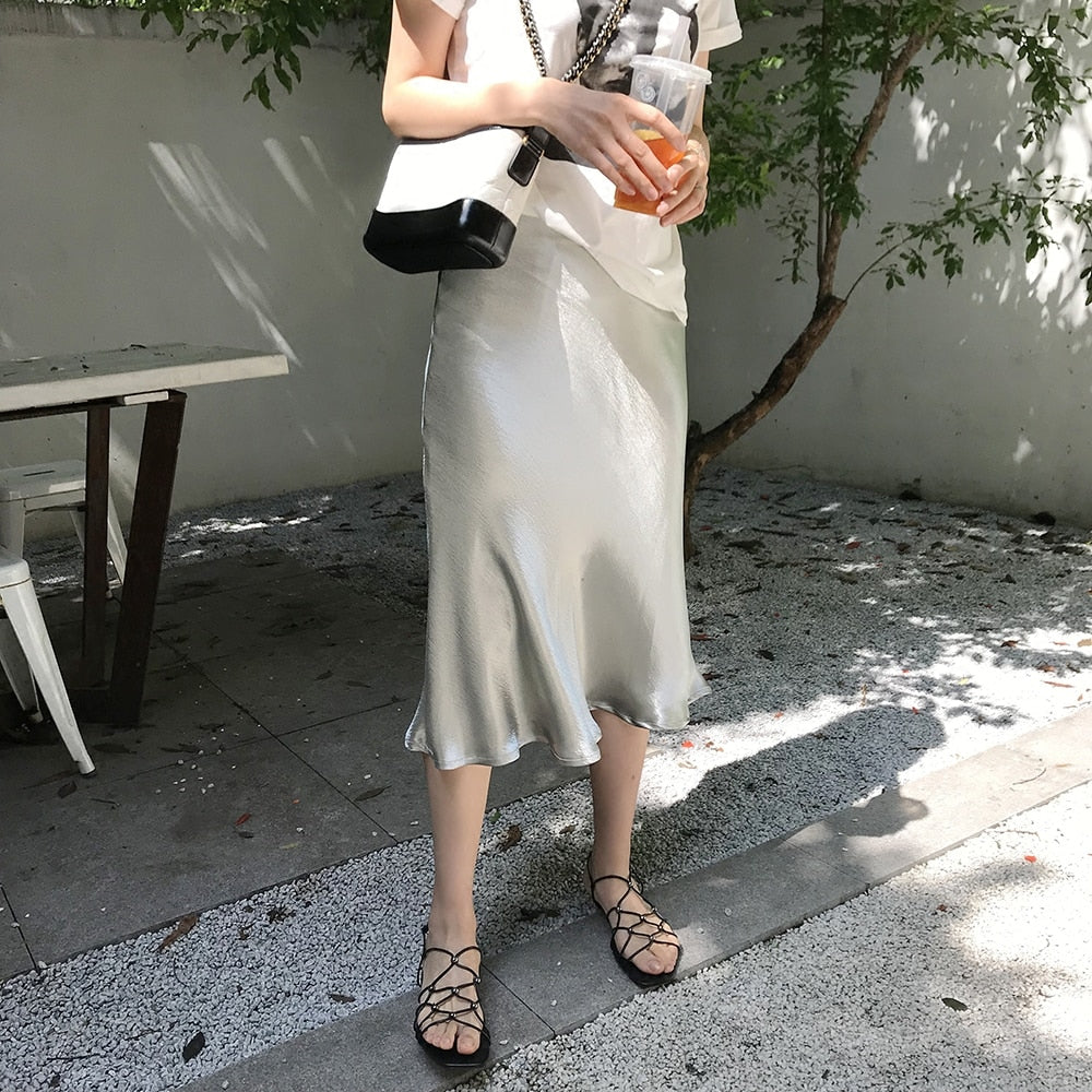 Bella Textured Satin Midi Skirt - Gold S/M (US XS/S) - SALE
