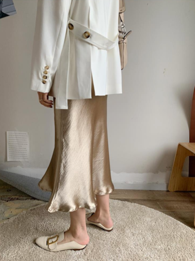 Bella Textured Satin Midi Skirt - Gold S/M (US XS/S) - SALE