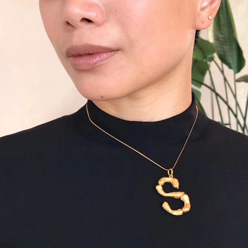 Big Metal Bamboo Alphabet Necklaces