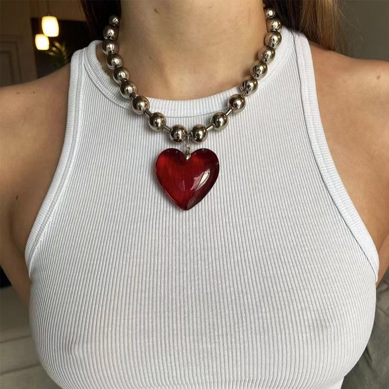 Big Resin Heart Pendant Choker Necklaces