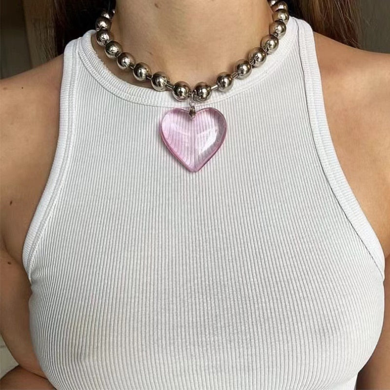 Big Resin Heart Pendant Choker Necklaces