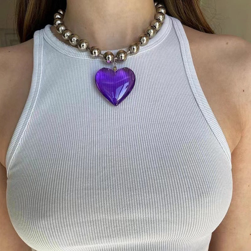 Big Resin Heart Pendant Choker Necklaces