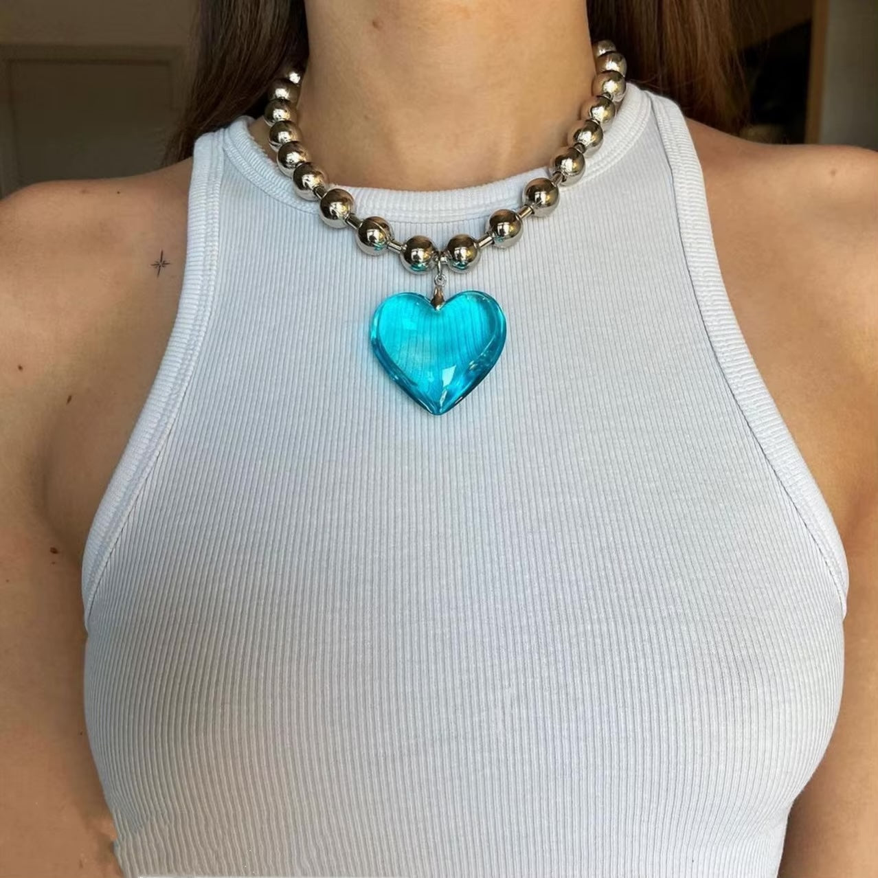 Big Resin Heart Pendant Choker Necklaces