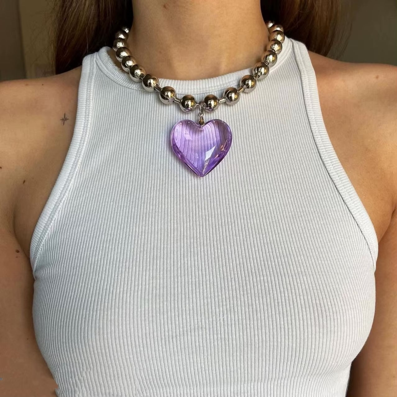 Big Resin Heart Pendant Choker Necklaces