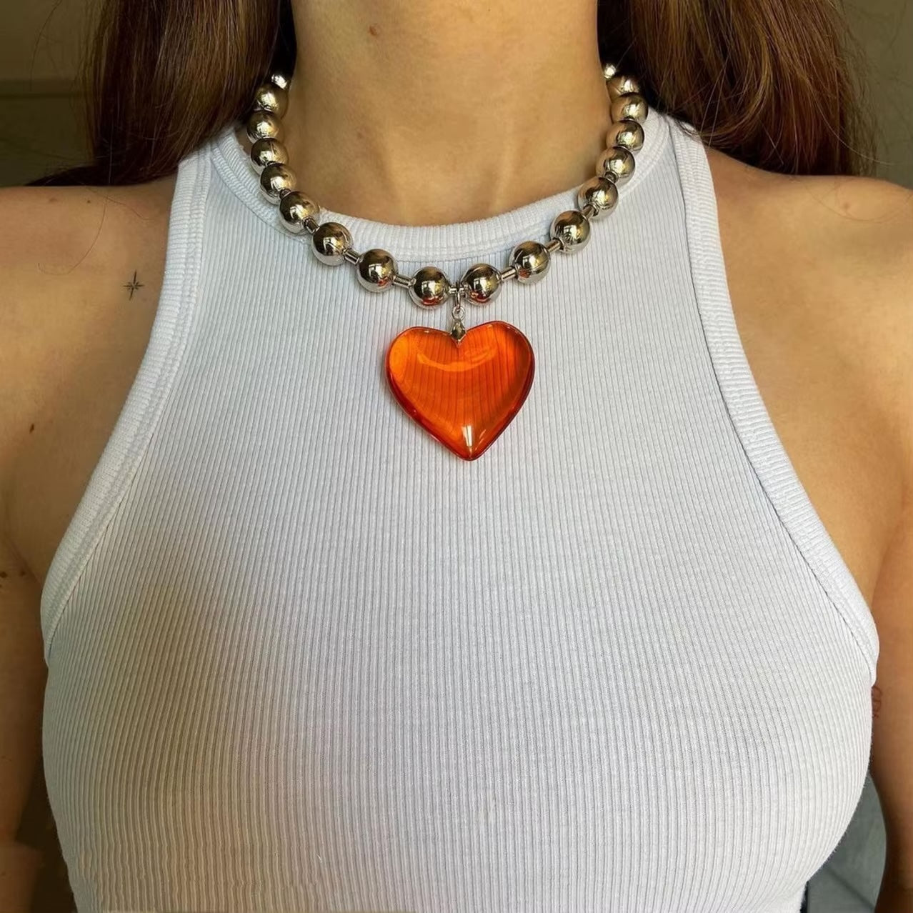 Big Resin Heart Pendant Choker Necklaces
