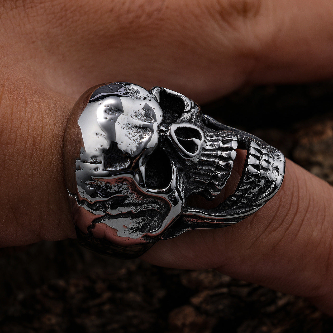 UNISEX Biker Skull-Motif Punk Ring