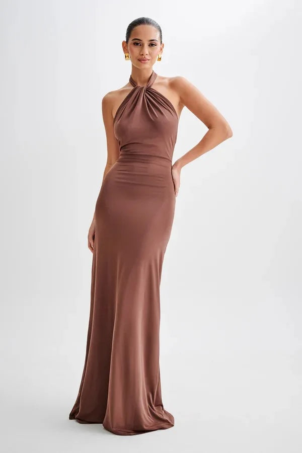 Bianca Backless Halter Maxi Cocktail Dress