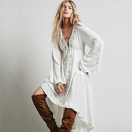 Boho Embroidery Folk Dress - Light Blue S - SALE