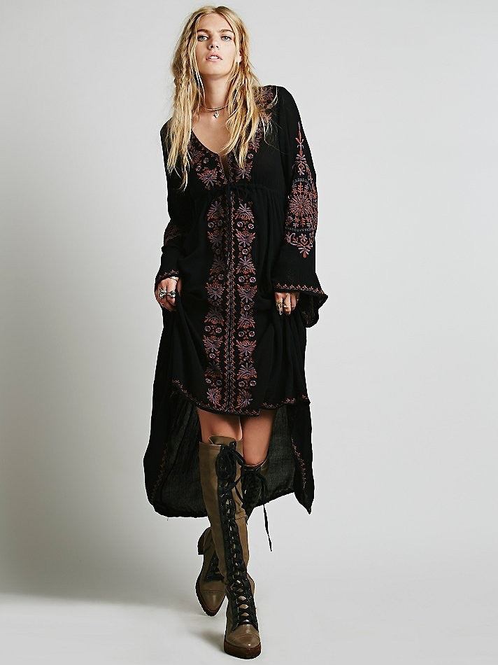 Boho Embroidery Folk Dress - Light Blue S - SALE