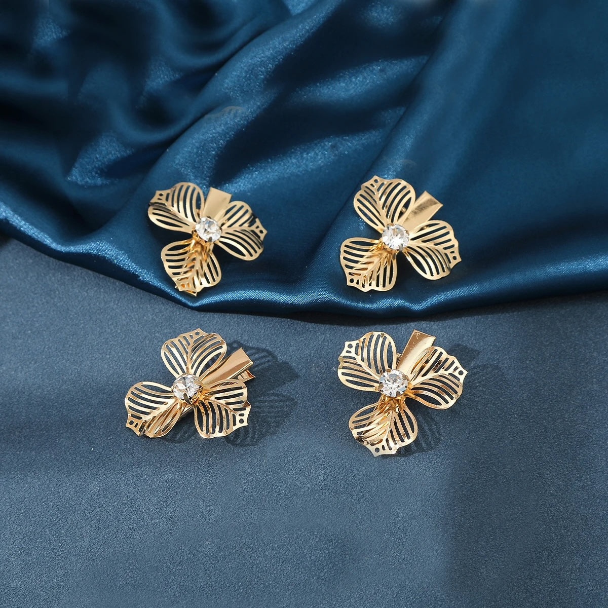 Amanda Rhinestone Flower Hairpins- 4PCS