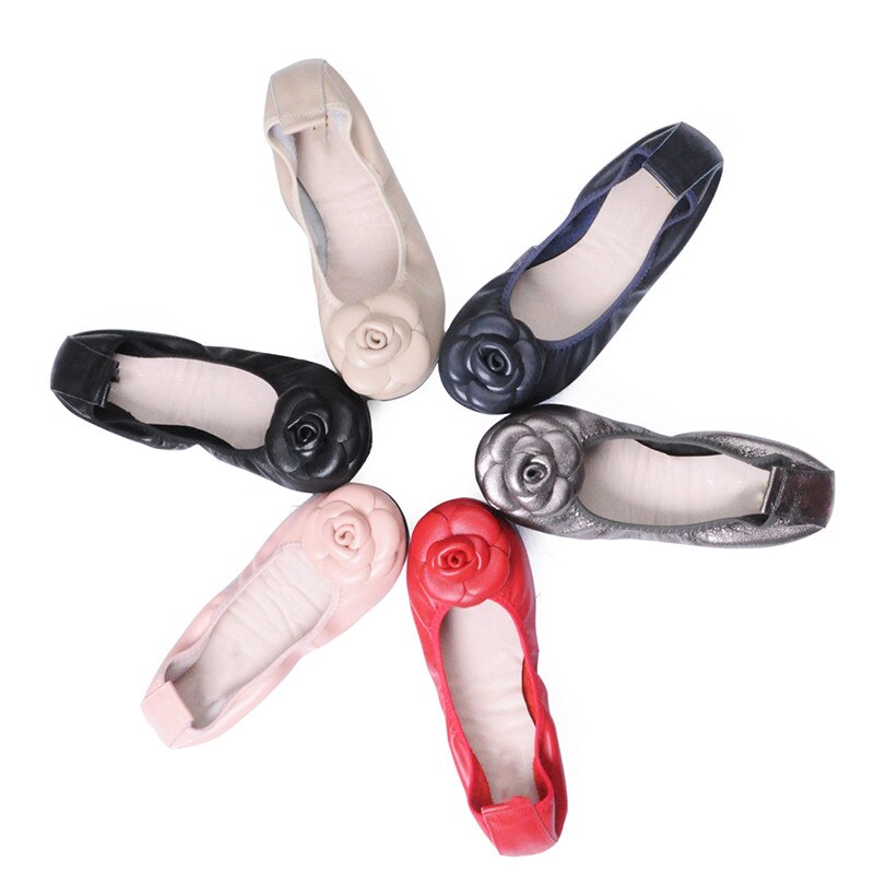 Camellia Genuine Leather Slip On Ballet Flats - Silver Gray/US 9