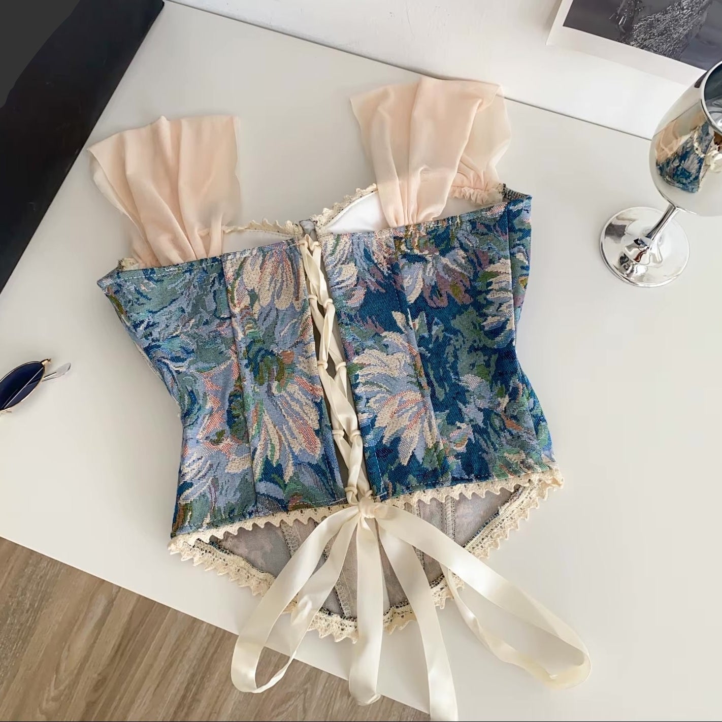 Camila Floral Lace-Up Corset Top