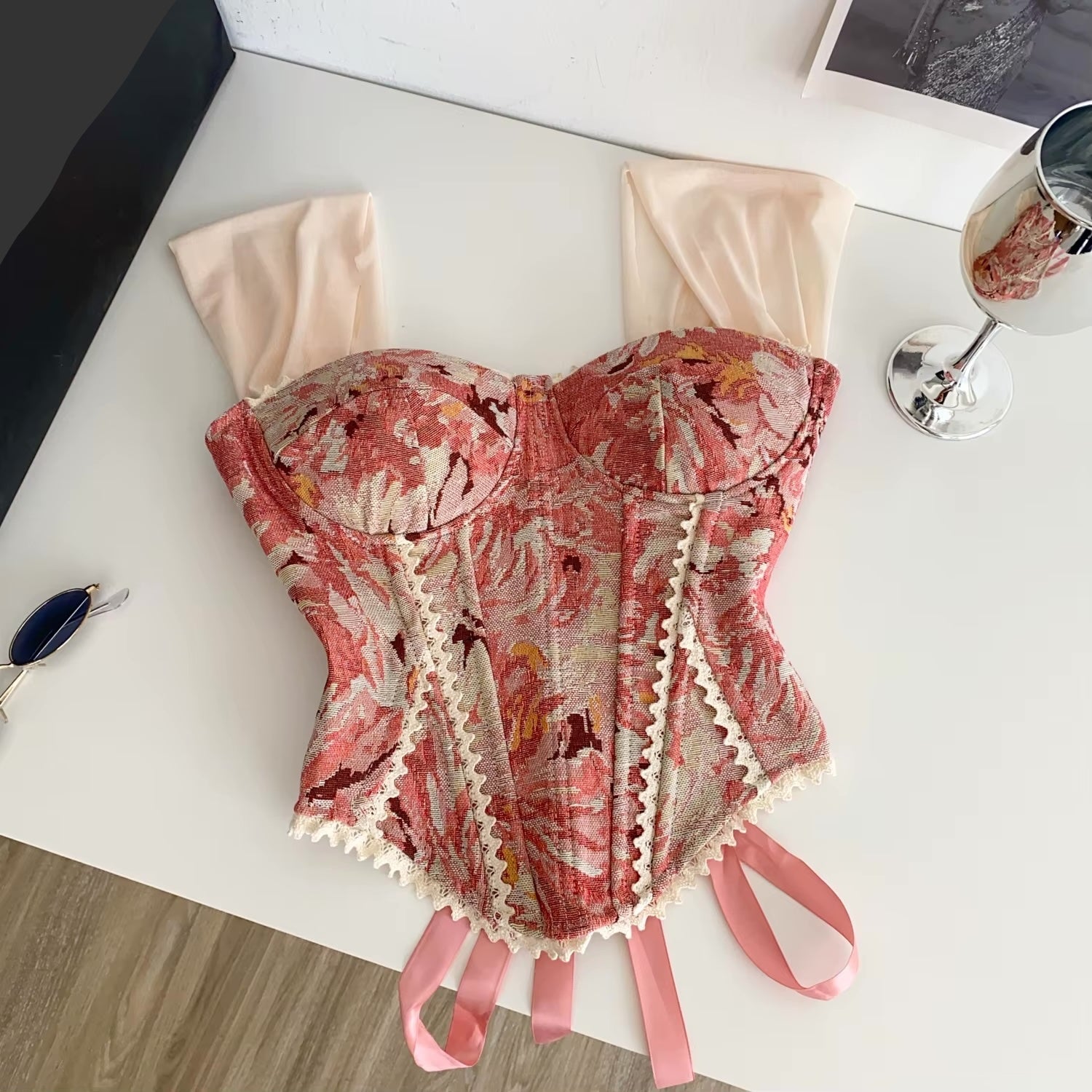 Camila Floral Lace-Up Corset Top