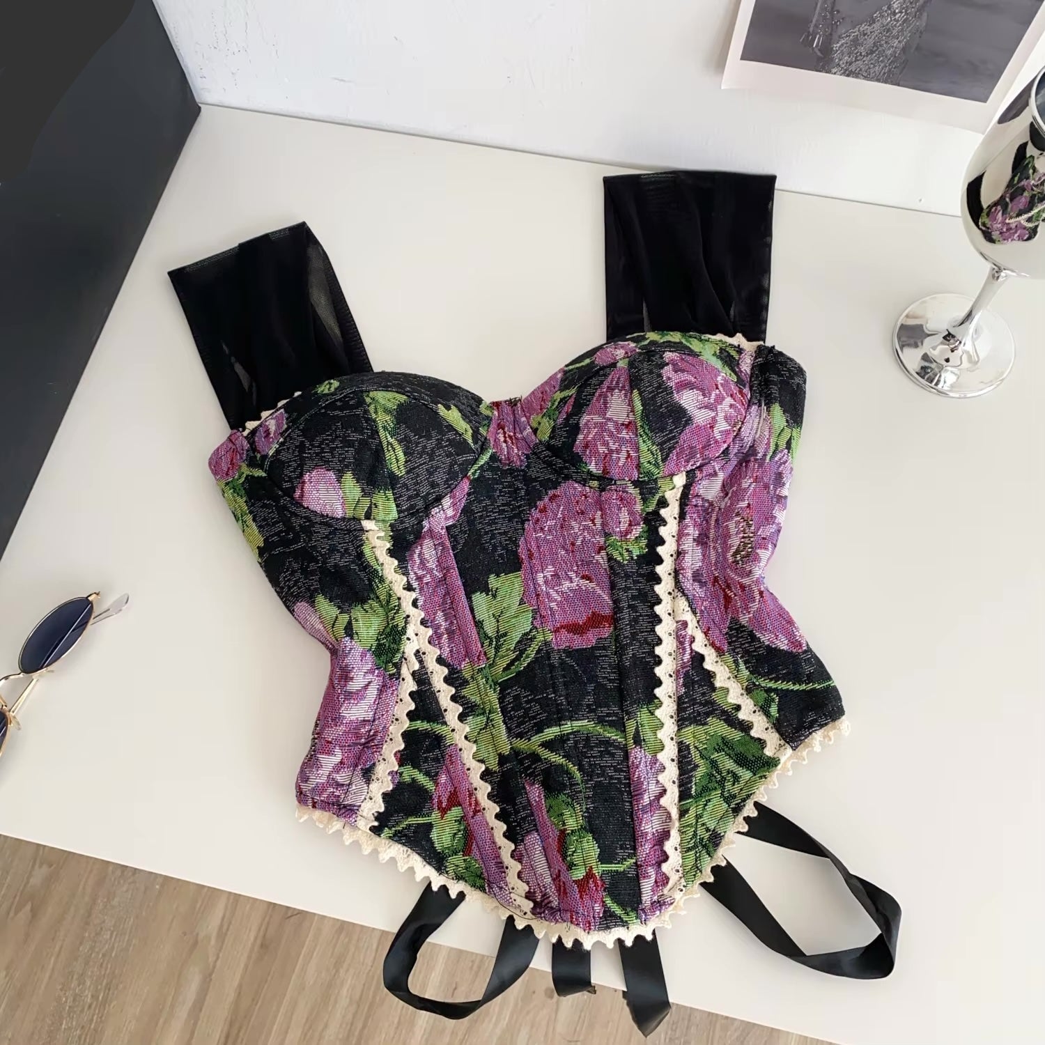 Camila Floral Lace-Up Corset Top