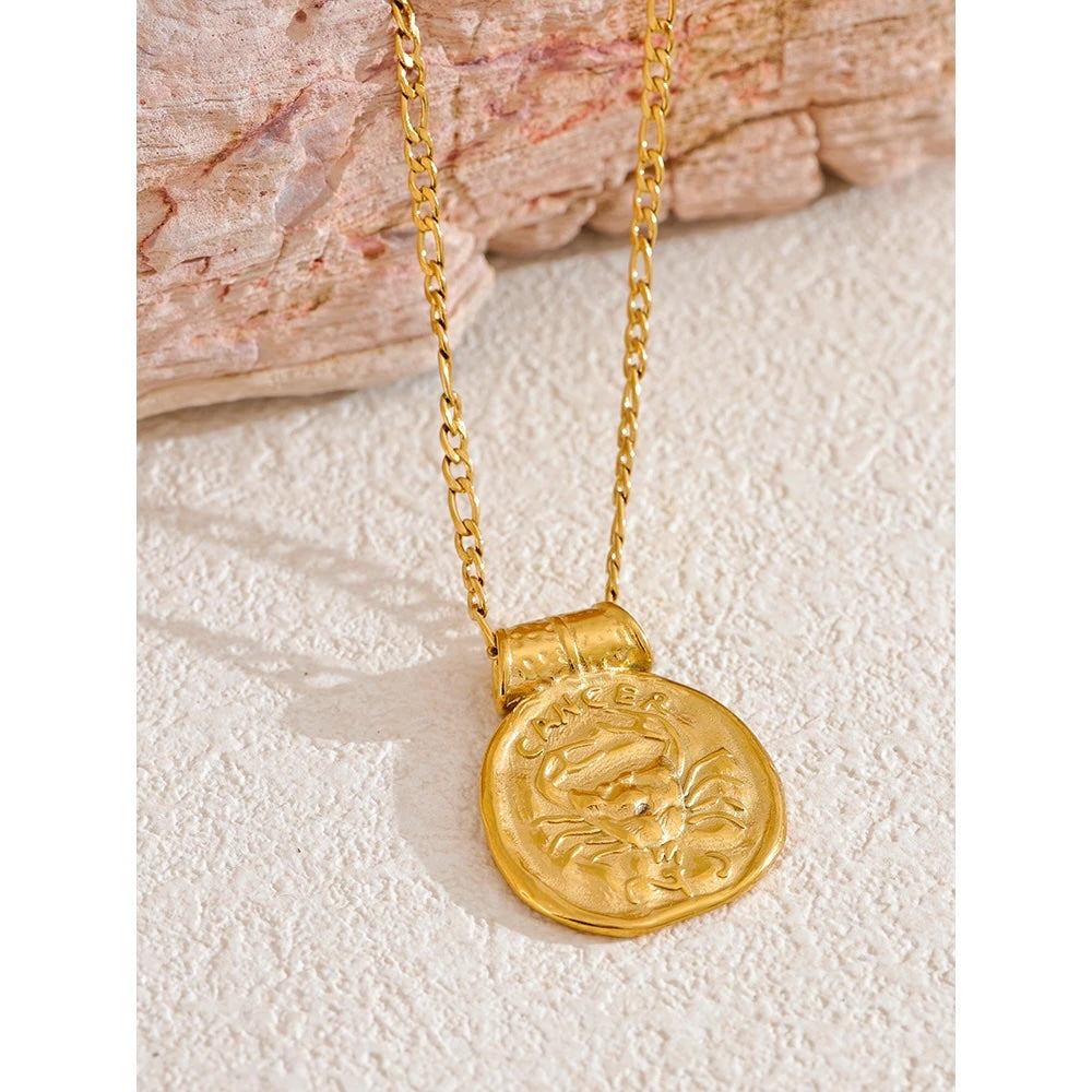 12 Constellation Sign Hammered 18K Gold Pendant Necklaces