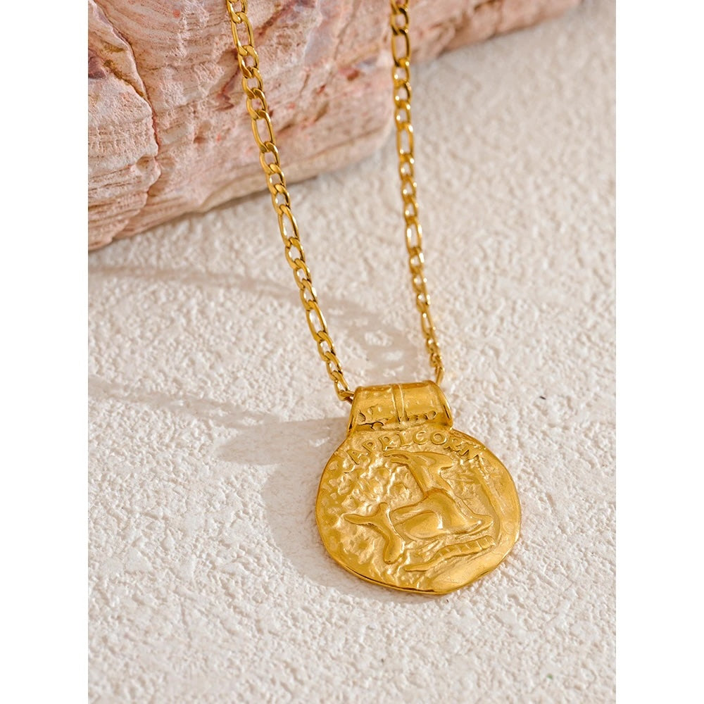 12 Constellation Sign Hammered 18K Gold Pendant Necklaces
