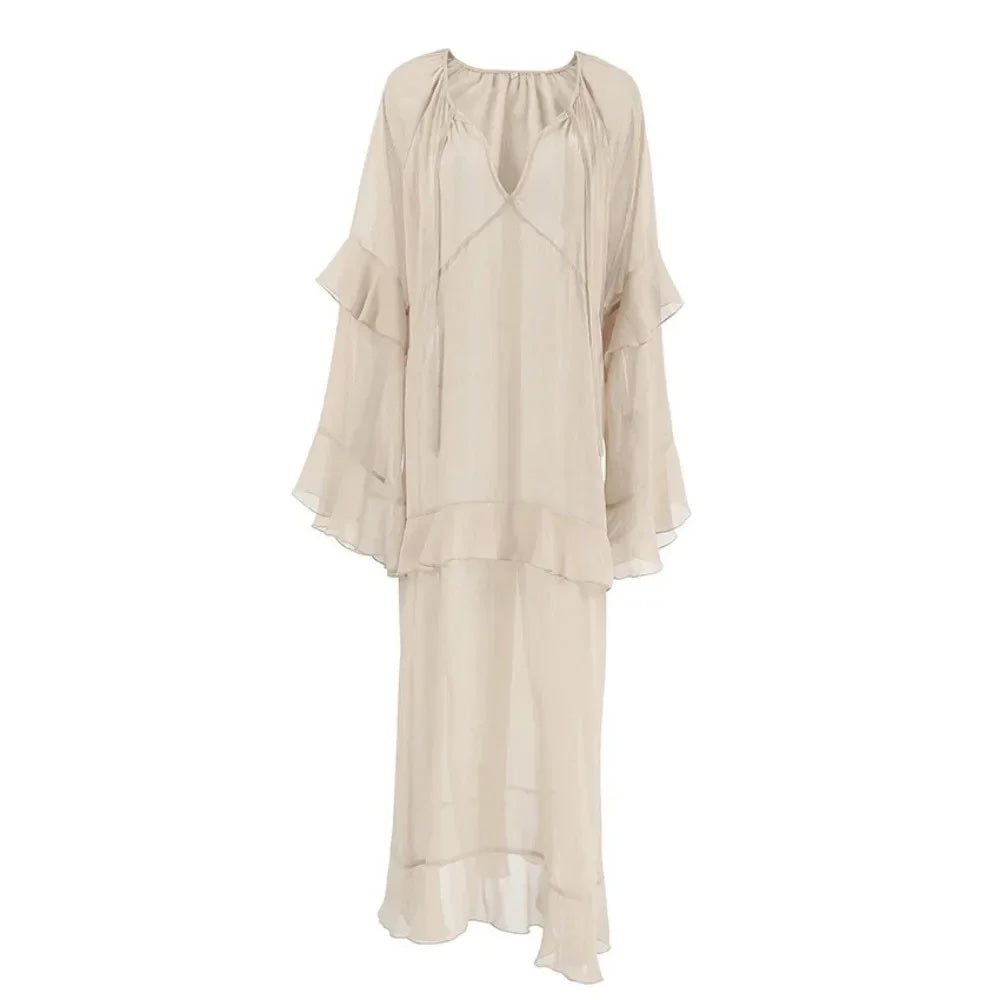 Carolina Ruffle Chiffon Boho Maxi Dress