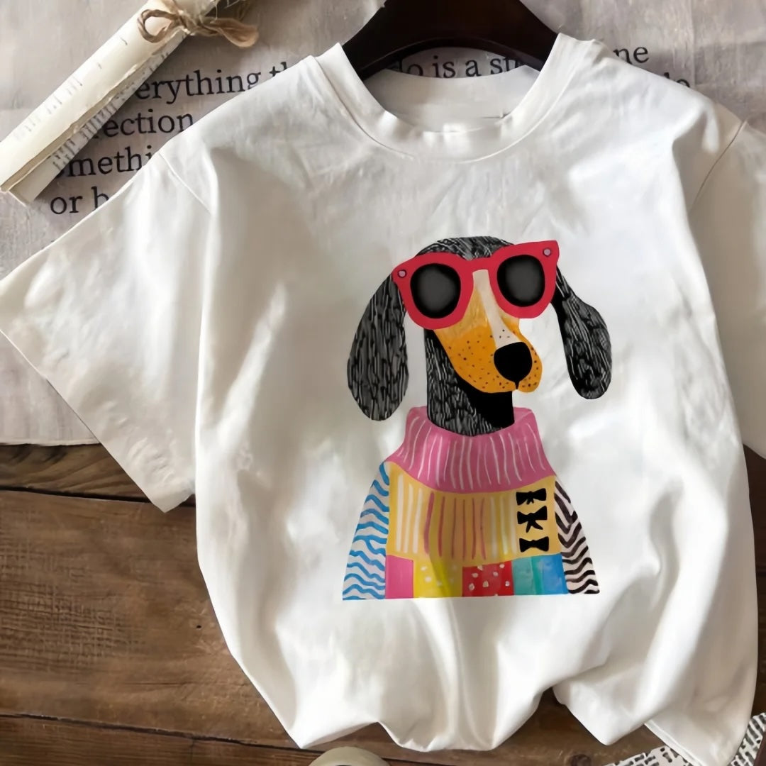 Cartoon Fashion Puppy Graphic T-Shirts