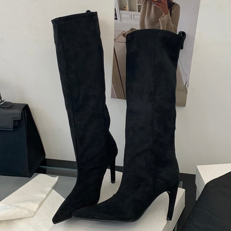 Catherine Pointed Toe Knee-High Suede Slouchy Boots