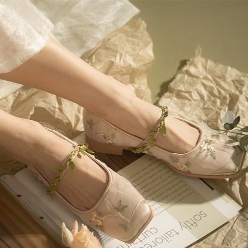 Cecilia Embroidery Tulle Ballet Flats (39/US 7.5) - SALE