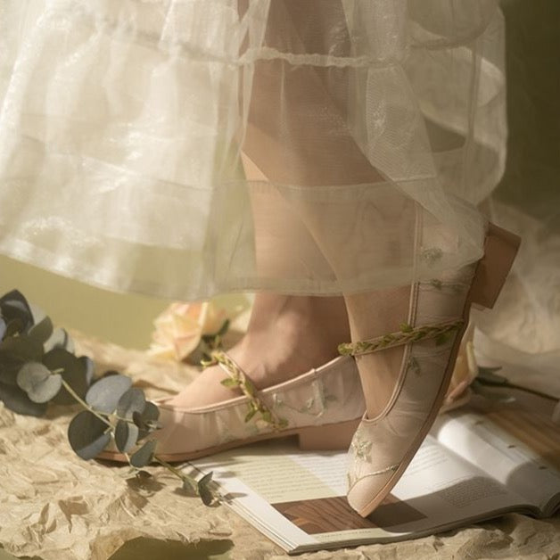 Cecilia Embroidery Tulle Ballet Flats (39/US 7.5) - SALE