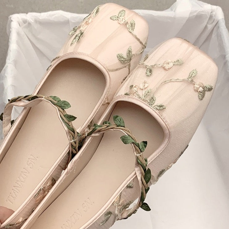 Cecilia Embroidery Tulle Ballet Flats (39/US 7.5) - SALE