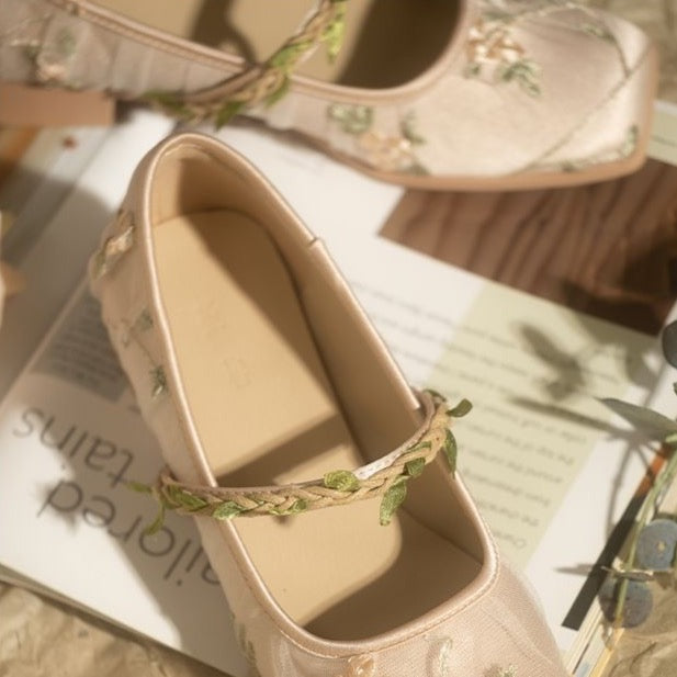 Cecilia Embroidery Tulle Ballet Flats (39/US 7.5) - SALE