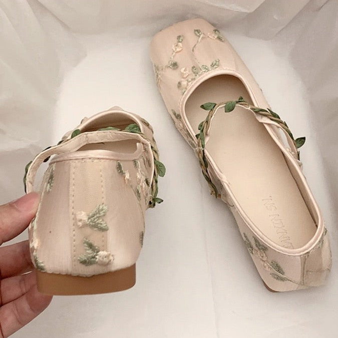 Cecilia Embroidery Tulle Ballet Flats (39/US 7.5) - SALE