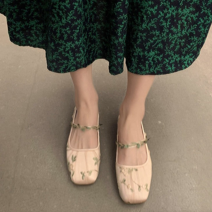 Cecilia Embroidery Tulle Ballet Flats (39/US 7.5) - SALE