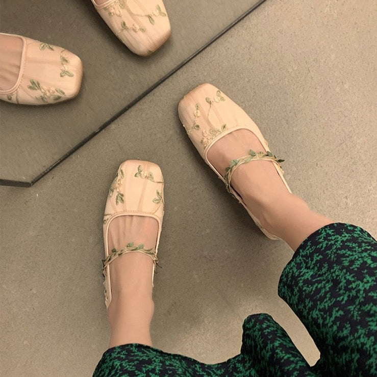 Cecilia Embroidery Tulle Ballet Flats (39/US 7.5) - SALE