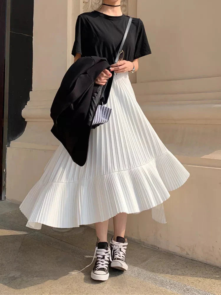 Chantal Asymmetric Hem Pleated Skirts - 2 Colors