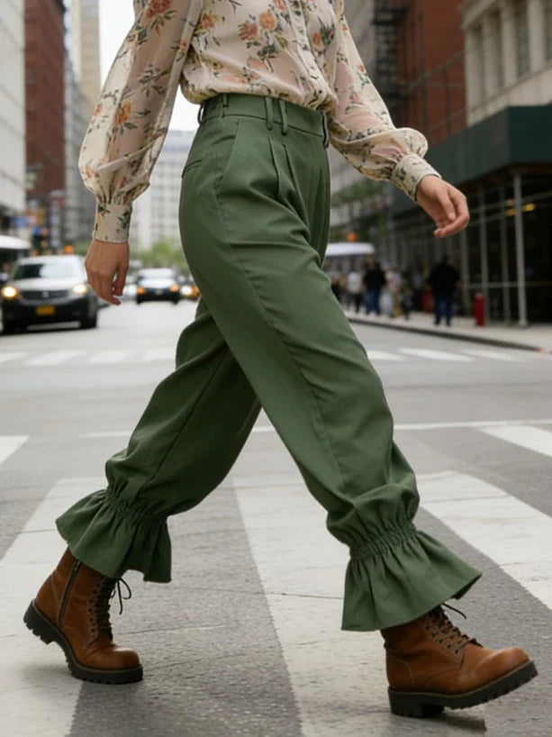 Chiara Ruffle-Hem Cropped Bloomer Pants