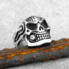Unisex Cigar-Smoking Skull-Motif Punk Ring