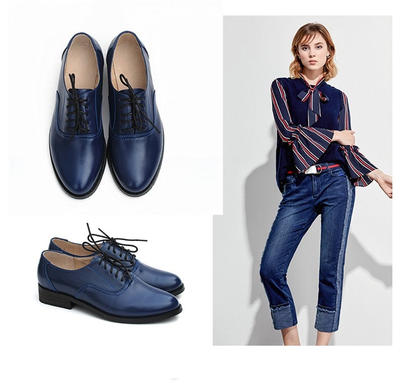 Classic Solid Color Genuine Leather Oxford Brogues
