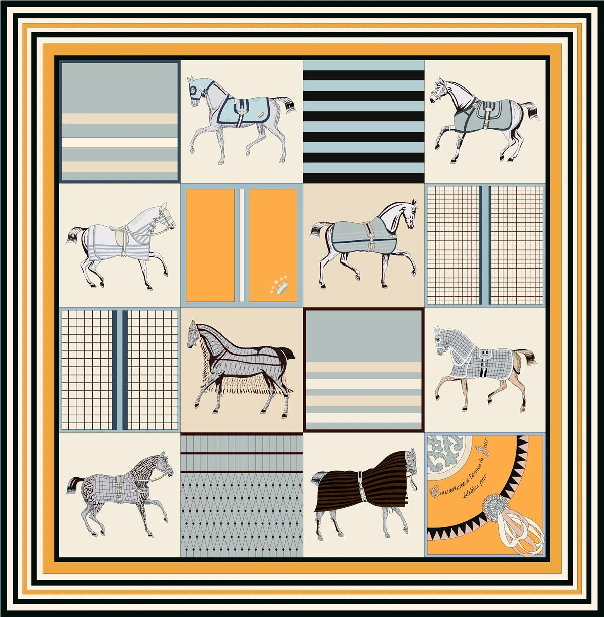 Classic Horse Prints Square Silk Scarf, 90cm